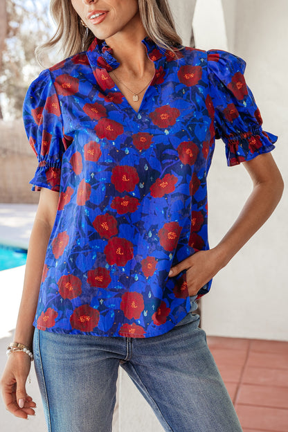 Threaded Pear Maeve Sleeve Frilled Floral Blouse