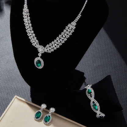 Luxury European Sapphire Jewelry Set | 4-Piece Elegant Necklace, Earrings, Bracelet & Ring Set | Deep Blue Crystal Formal Jewelry Collection | Royal Banquet Jewelry Set for Women