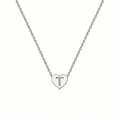 Dainty Initial Heart Necklace Personalized 26 Letters Available