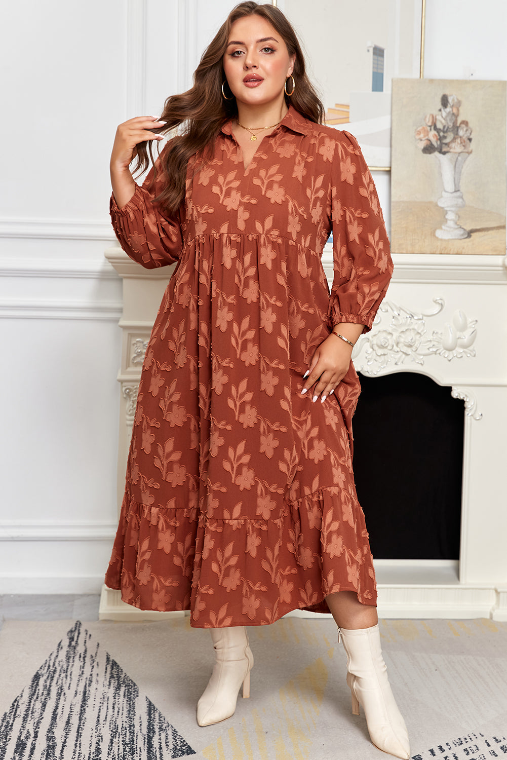 Threaded Pear Mallory 4 Sleeve Long PLUS Dress