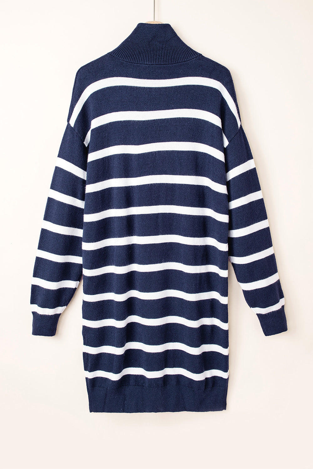 Threaded Pear Iris Striped Zip Collared Loose Sweater Mini Dress