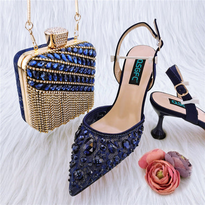 Luxury Ladies Party Sandals & Diamond Clutch Set | Sparkling Rhinestone Evening Heels & Matching Bag | Glamorous Wedding Party Footwear & Accessory Suite | "Iced-Out" Gala Duo