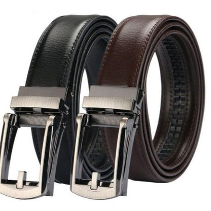Men’s Luxury Two-Layer Cowhide Leather Belt | High-Sense Automatic Buckle Executive Waistband | Trendy Minimalist Sleek Ratchet Belt | Luxury-Label Statuesque Radiant Accessory | 2026 High-Fashion Emerald-Luxe Essential