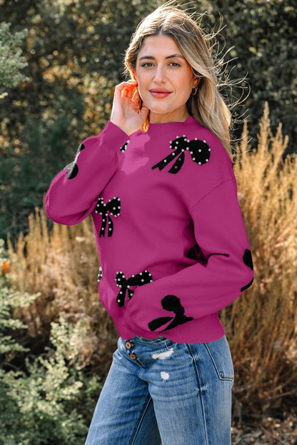 Threaded Pear Lucy Bow Pattern Loose Sweater