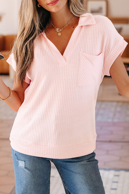 Threaded Pear Marley Light Collared Ribbed Tee