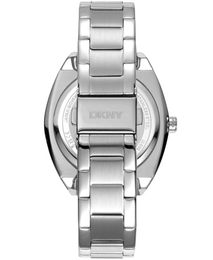 Dkny Women Watch, Silver Color Case, Silver Dial, Stainless Steel Metal Bracelet, 3 Hands, 5 Atm