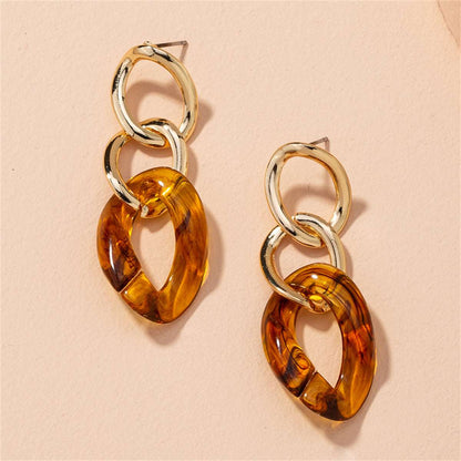 Amber Resin & Goldtone Curb Chain Drop Earring