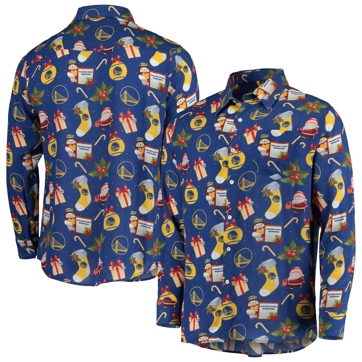 Foco Men's NBA Gs Warriors Floral Winter Ls Button-Up Shirt