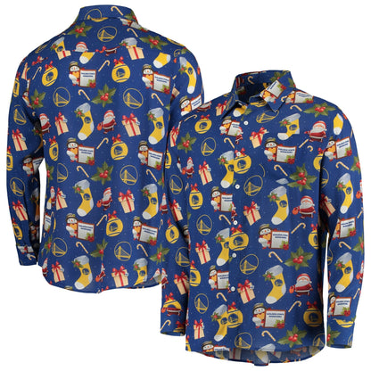 Foco Men's NBA Gs Warriors Floral Winter Ls Button-Up Shirt