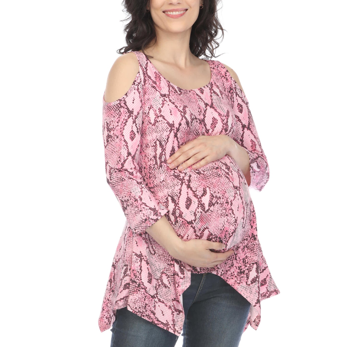 White Mark Maternity Snake Print Cold Shoulder Tunic