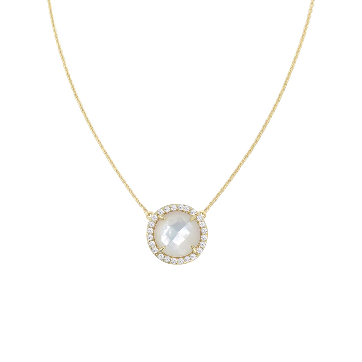 Gold Over Sterling Silver Mother Of Pearl and White Topaz Pendant Necklace with 18" Chain