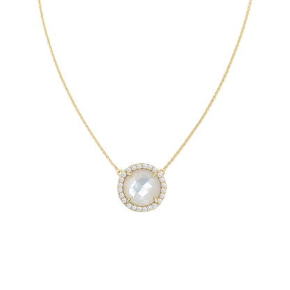 Gold Over Sterling Silver Mother Of Pearl and White Topaz Pendant Necklace with 18" Chain