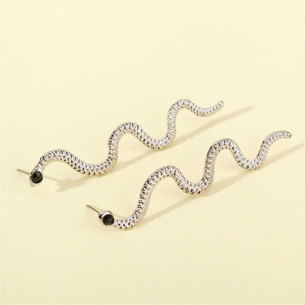 Cubic Zirconia & Silvertone Snake Dangle Earrings