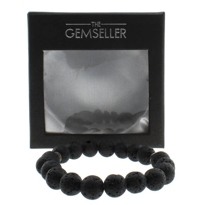 Bohemian Gothic Black Lava Bead Stretch Bracelet
