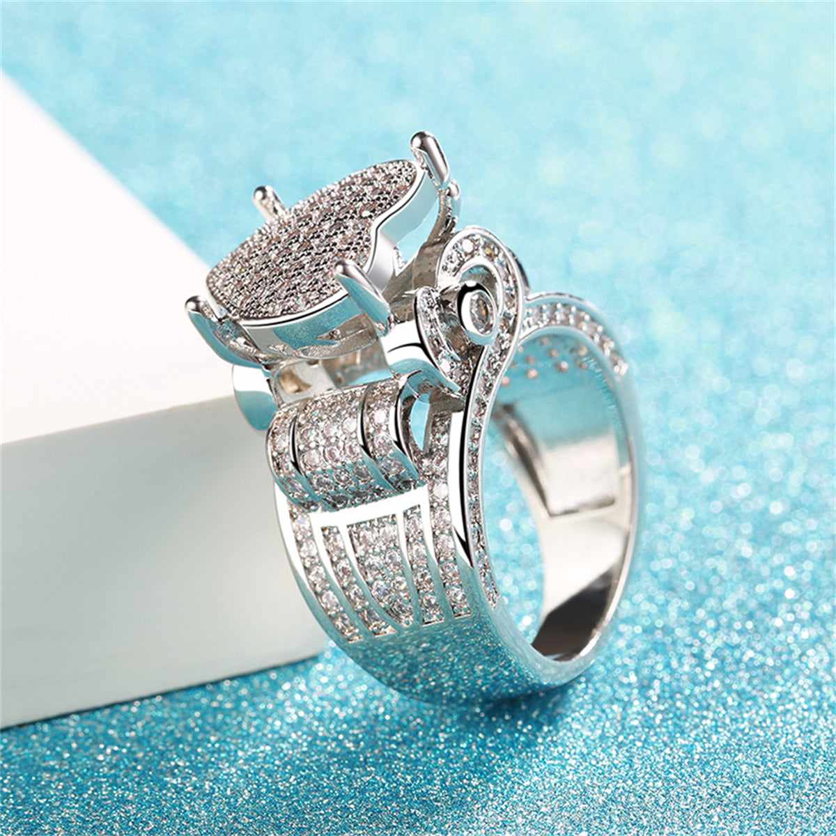 Cubic Zirconia & Silvertone Heart Ring