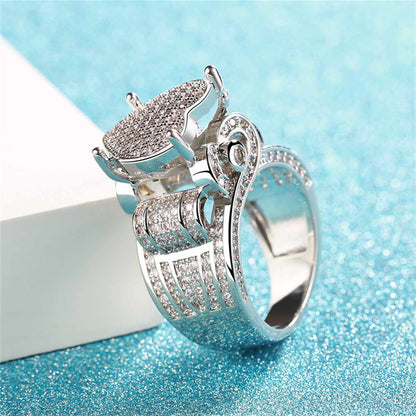 Cubic Zirconia & Silvertone Heart Ring