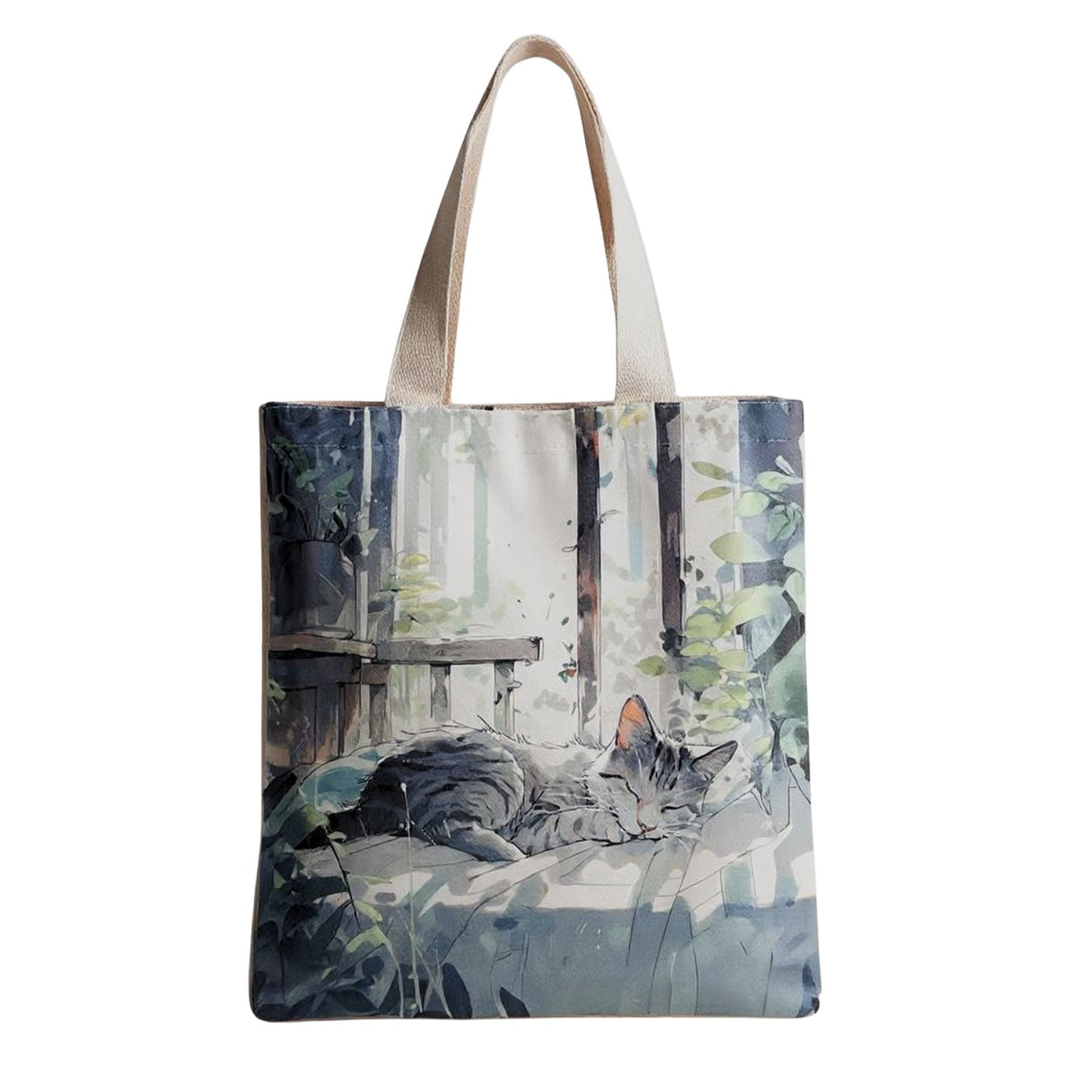 Flannel Cat Tote Bag – Zippered, Two-Sided Printed Shoulder Bag