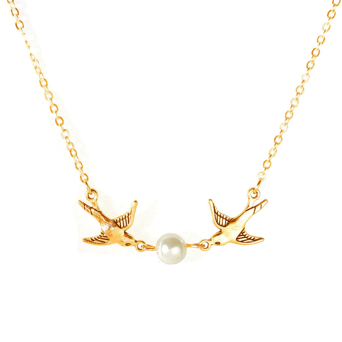Pearl & Goldtone Bird Pendant Necklace