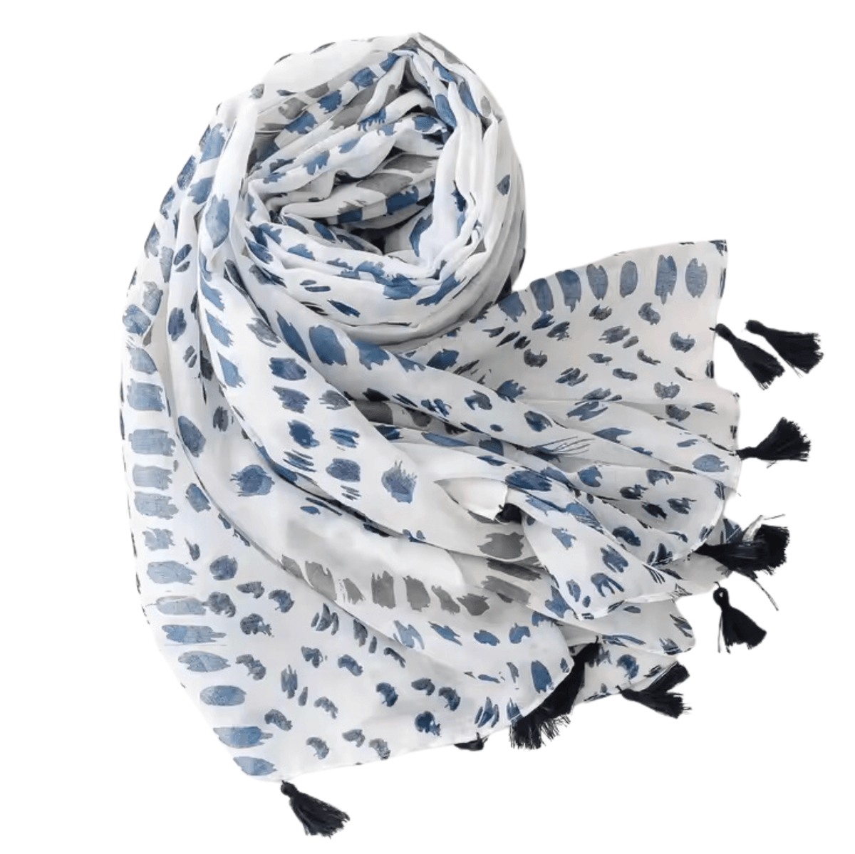 Blue Brushstroke Tassel Scarf