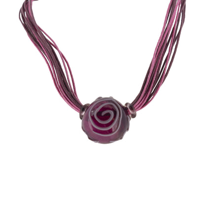 Antica Murrina Pink Glass Mignon Necklace Pink Purple & Silver CO589A05