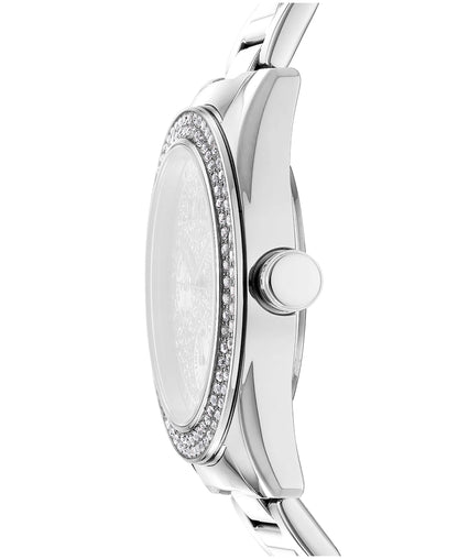 Dkny Women Watch, Silver Color Case, Silver Powder Dial, Stainless Steel Metal Bracelet, Multi-Function, 5 Atm