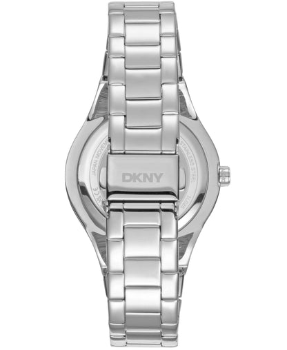Dkny Women Watch, Silver Color Case, Blue Dial, Silver Color Metal Bracelet, 3 Hands, 5 Atm