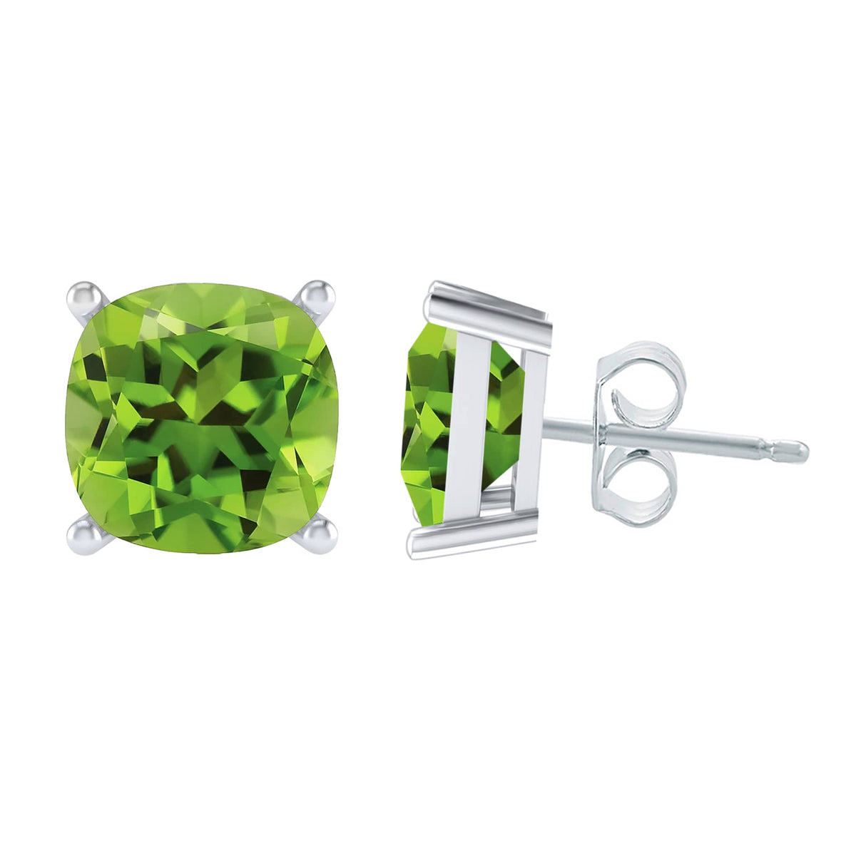Sterling Silver Cushion Cut 5.0CT Natural Peridot Stud Earrings