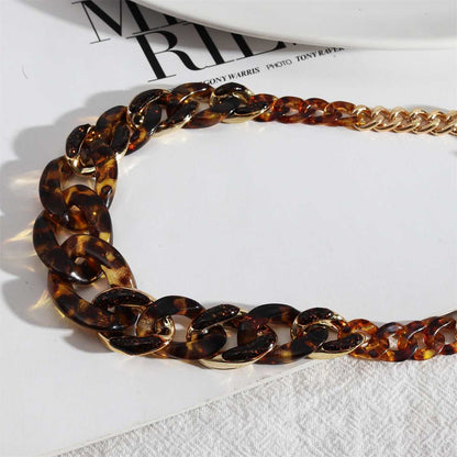 Amber Resin & Goldtone Curb Chain Necklace