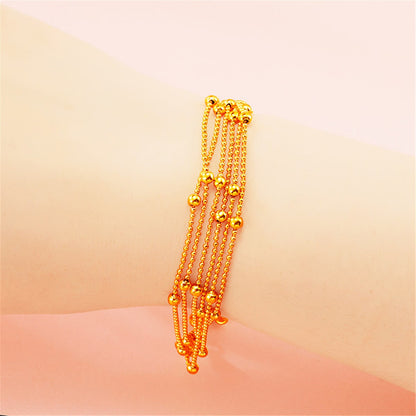 24k Goldtone Round Bead Layered Station Bracelet