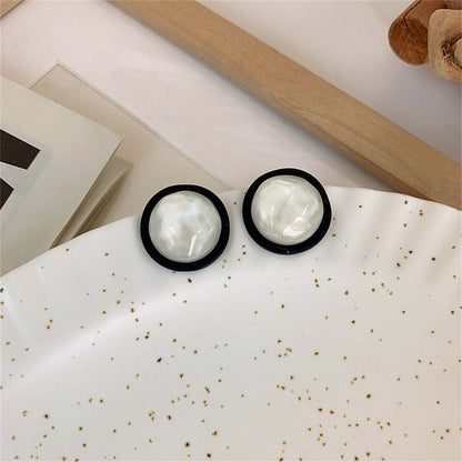 Black Acrylic & Resin Silvertone Round Stud Earring