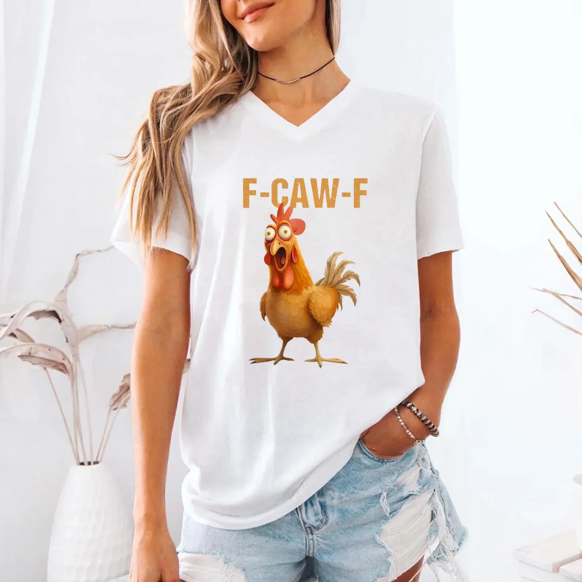 Funny F-Caw-F Rooster Unisex V-Neck T-Shirt
