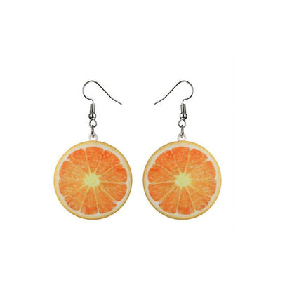 Acrylic & Silvertone Orange Slice Drop Earrings