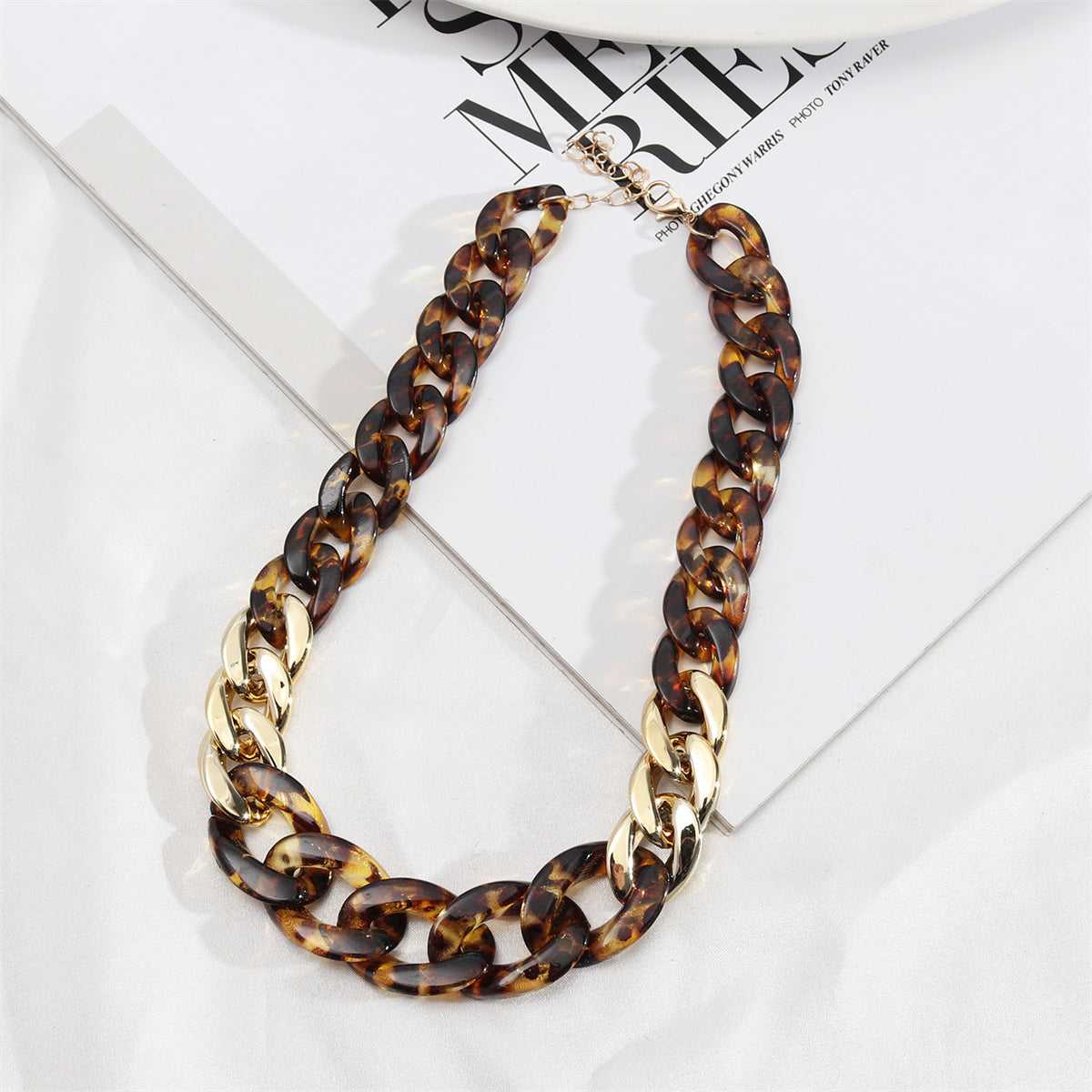 Amber & Goldtone Tortoise Curb Chain Necklace