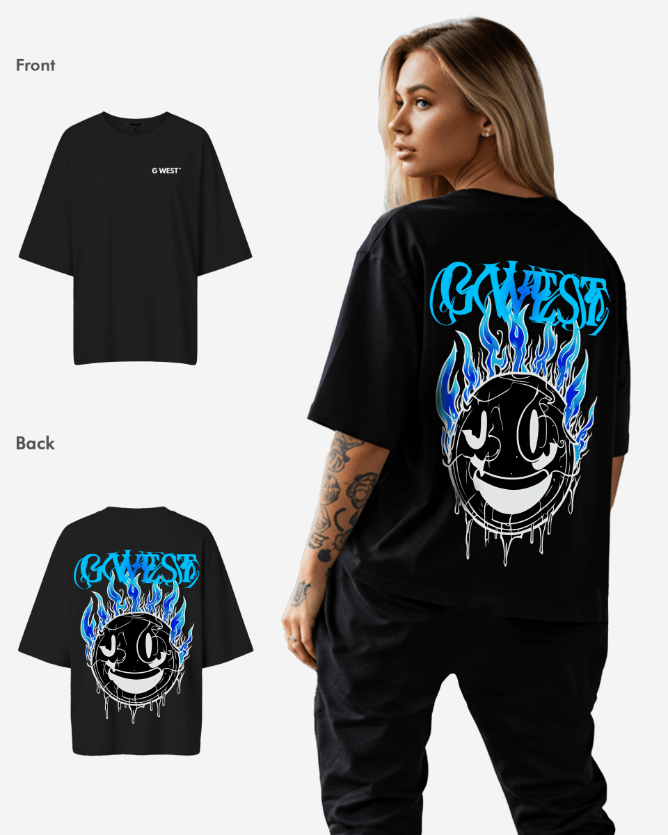 G West Womens Oversized Aqua Smile Tee