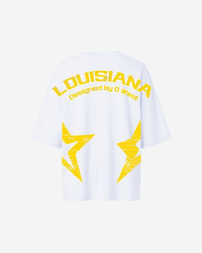 G West Womens Oversized Louisiana Arch Logo Black Tee