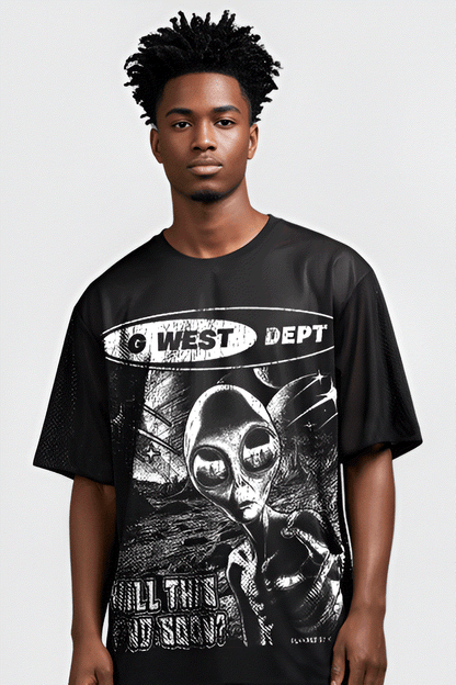 G West Rhinstone Not My Earth 3/4 Sleeves Mesh Short Set