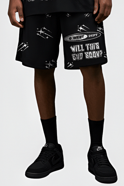 G West Rhinstone Not My Earth 3/4 Sleeves Mesh Short Set