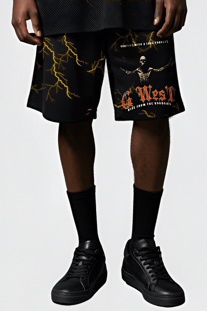 G West Rhinstone Rise From the Shadow 3/4 Sleeves Mesh Short Set