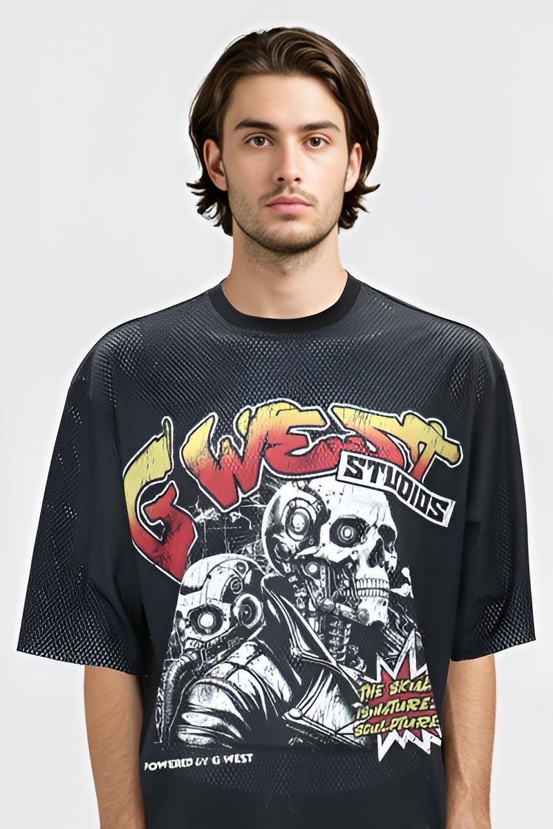 G West Rhinstone Skull Tech 3/4 Sleeves Mesh Short Set
