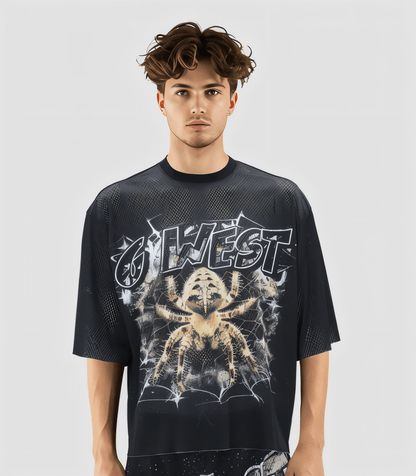 G West Rhinstone Spider 3.0 3/4 Sleeves Mesh Short Set