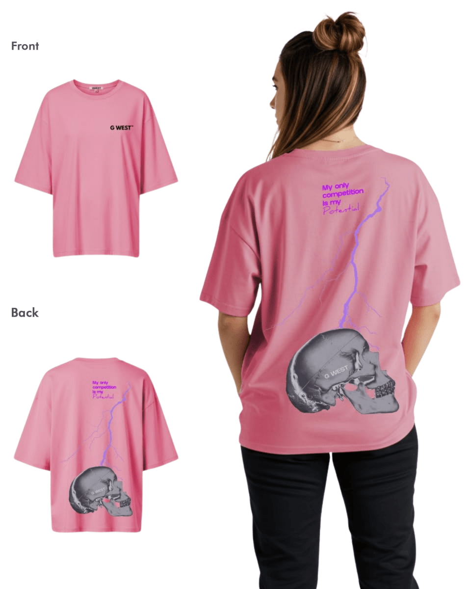 G West Womens Oversized Lighting Skull Tee
