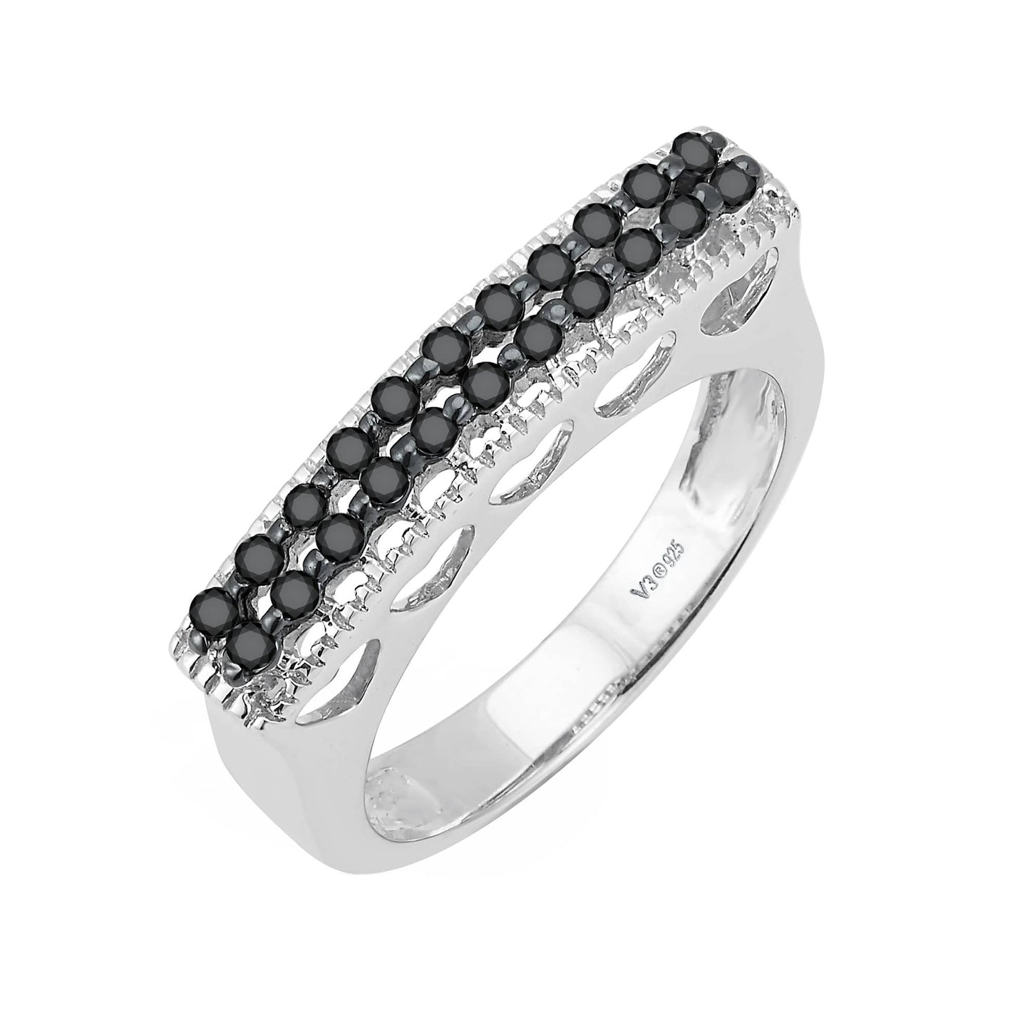 V3 Jewelry Sterling Silver Natural Black Diamond Band Ring