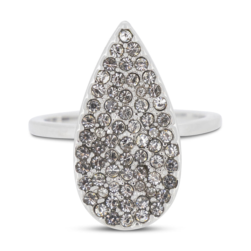 Covet Rhodium Plated Cubic Zirconia Teardrop Pave Ring - Size O