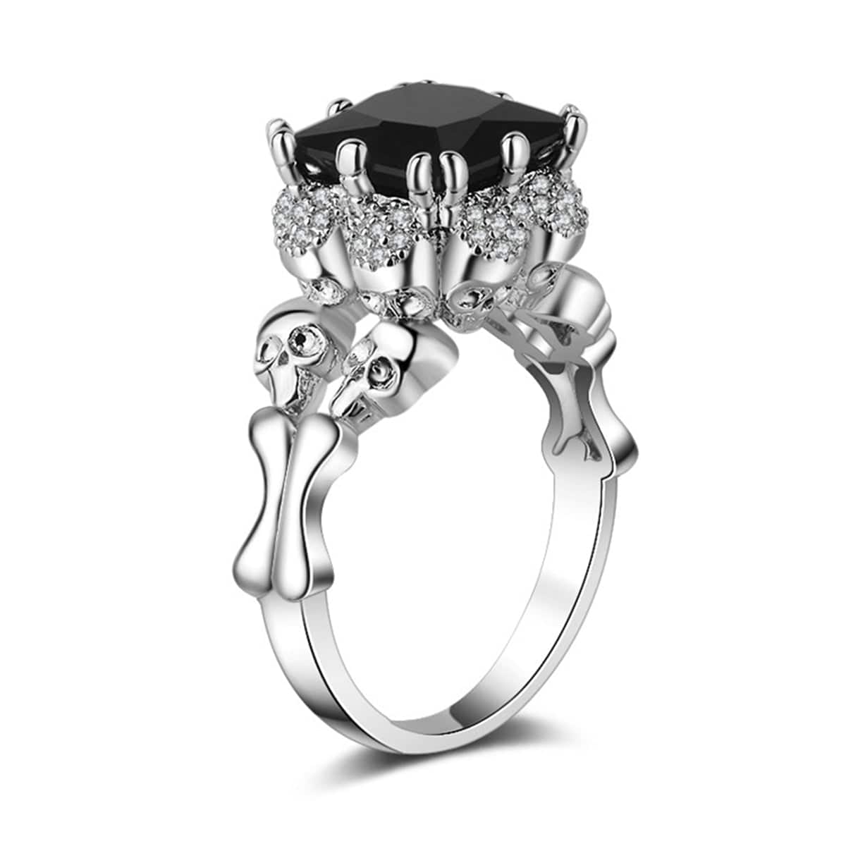 Black Crystal & Cubic Zirconia Skull Ring