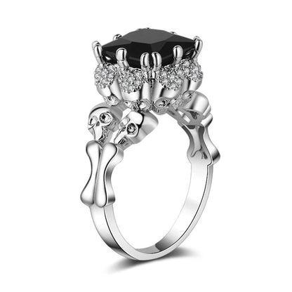 Black Crystal & Cubic Zirconia Skull Ring