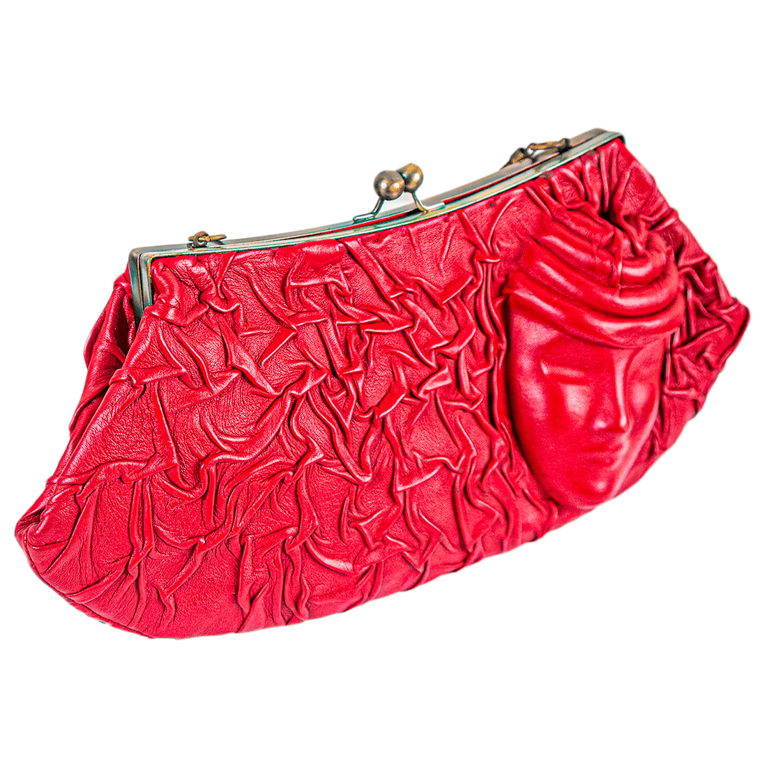 La Chic Women's Handcrafted Leather Face Embellished Clutch