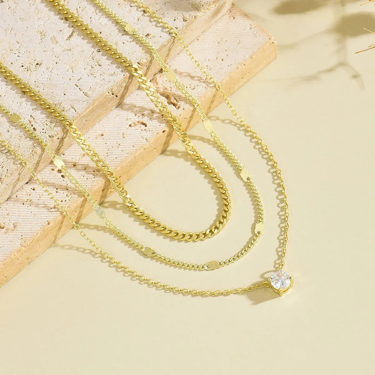 3 Layered CZ Solitaire Necklace for Women