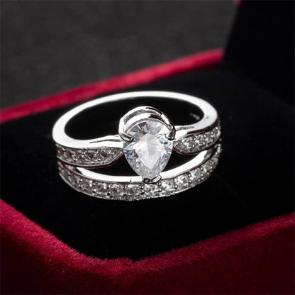 Cubic Zirconia & Crystal Silvertone Pear-Cut Drop-Band Ring
