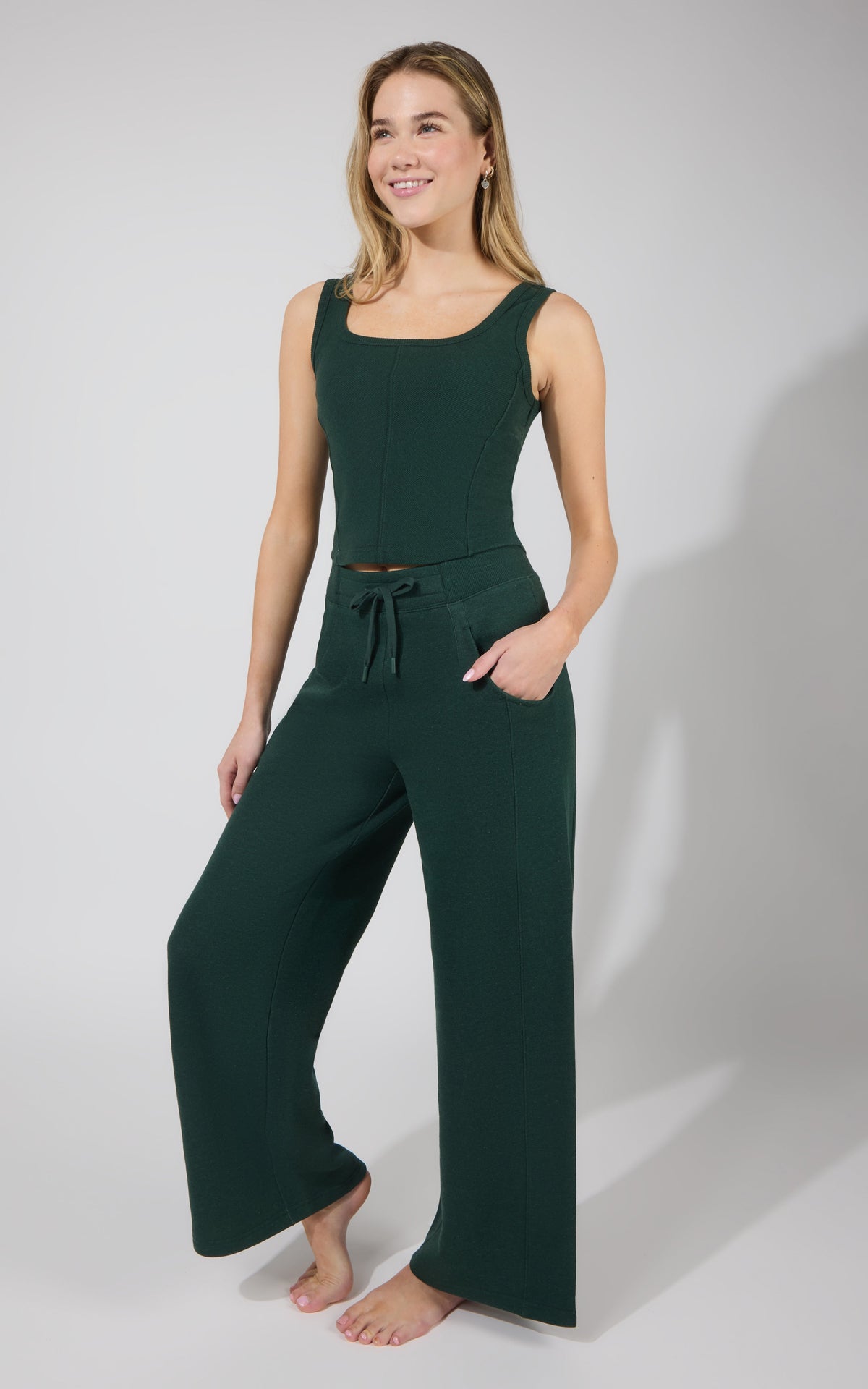 90 Degree by Reflex Terry Corset Tank & Fleece Wide Leg Pant Set