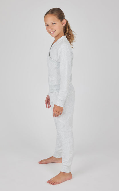 90 Degree by Reflex Girls 2 PC Terry Crossover Long Sleeve Top + Brushed Jogger Set